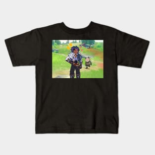 Kaeya being chased by a hilichurl Kids T-Shirt